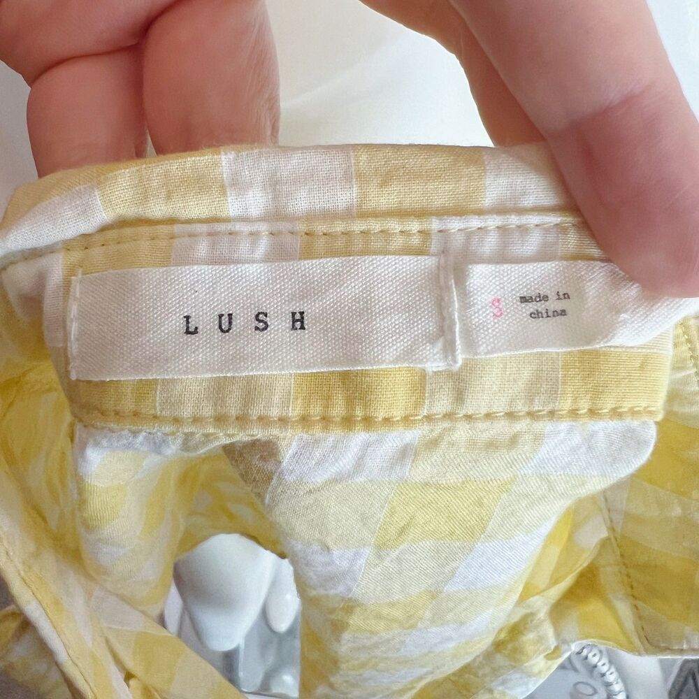Lush Nordstrom Yellow Gingham Tank Top Tied Cropped Coquette Summer Size S - Picture 4 of 6
